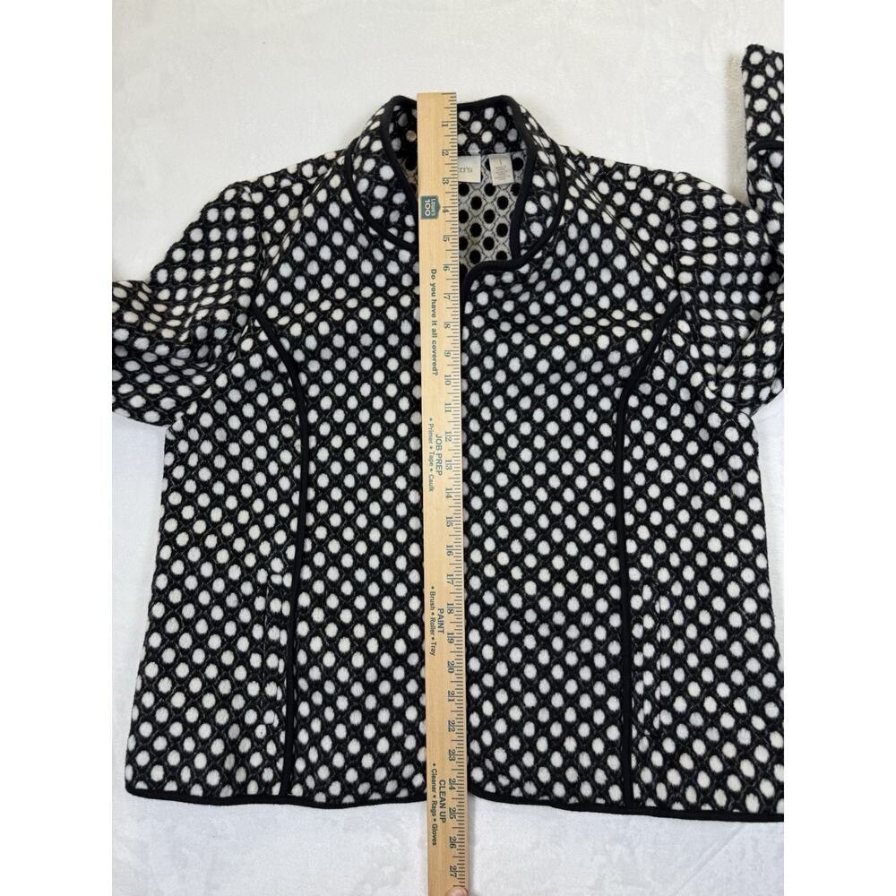 CHICO'S Polka Dot Jacket Sz 1 M 8-10 Blazer Plush Felt Black White Open Front - Picture 11 of 12